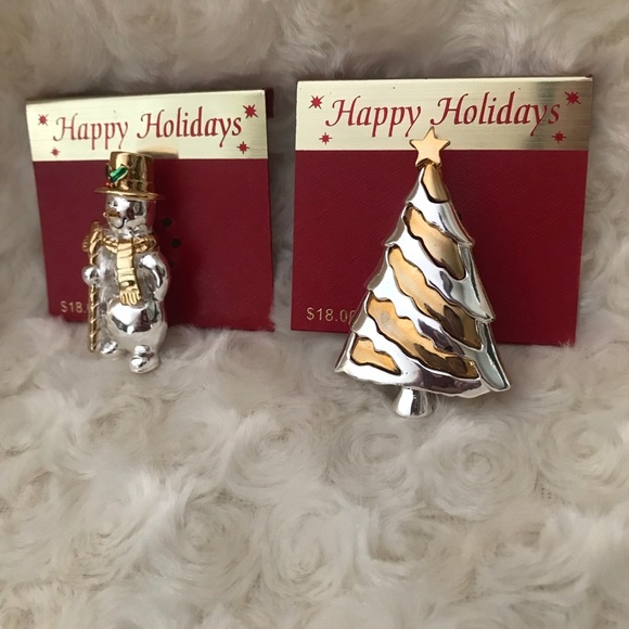 Rare Happy Holidays Snowman & Tree Brooch Pins NWT - Picture 3 of 10